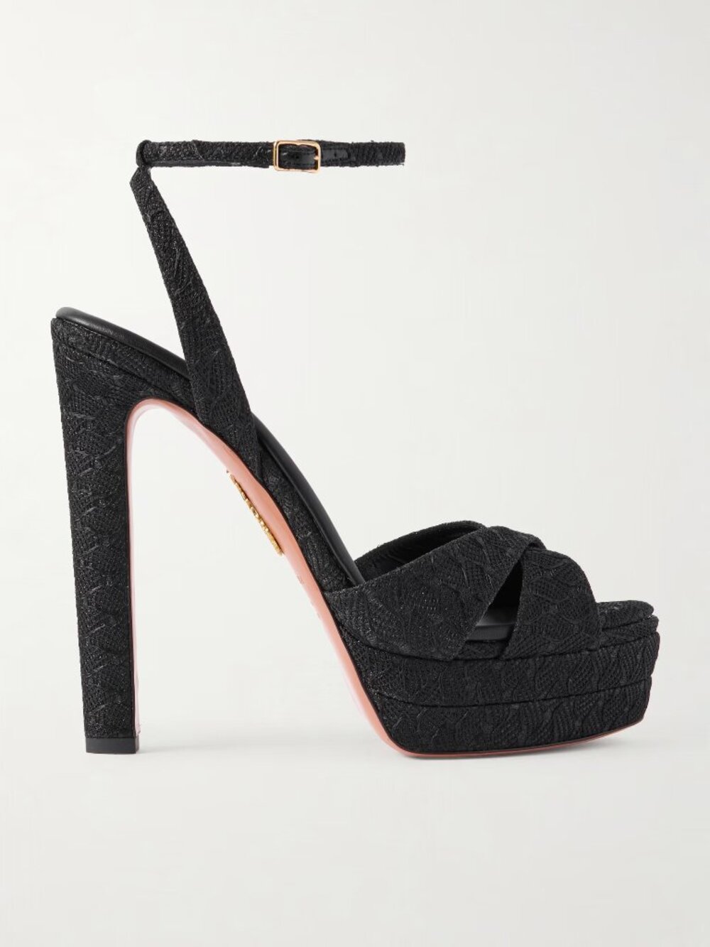 MRP $1,220 AQUAZZURA Divine Plateau 130 metallic woven platform sandals Size 38